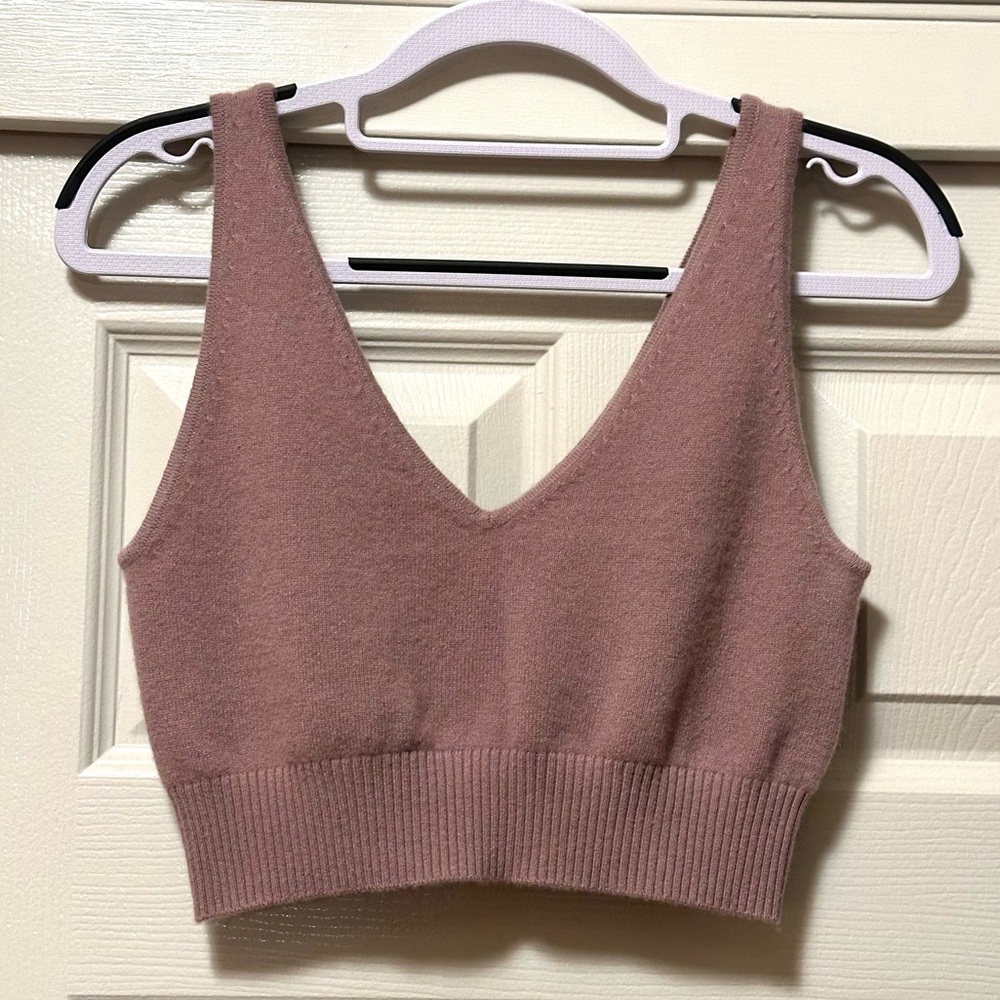 NAADAM Cashmere Mauve V-Neck Knit Tank Top S